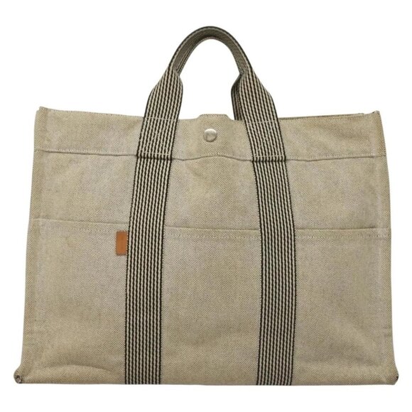 HERMES Fourre Tout MM Hand Bag Canvas Gray Silver Auth - Picture 7 of 16